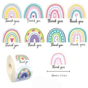 500 Thank You Pink Rainbow Stickers 1.5"